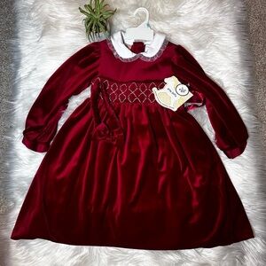 Little Bitty Red Holiday Velvet Bib Collar Formal Dress